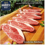 Beef Sirloin AGED BY GOODWINS Australia STEER young cattle (Striploin / New York Strip / Has Luar) frozen brand Harvey/Midfield STEAK 2cm 3/4" (price/pack kg 4-5pcs)